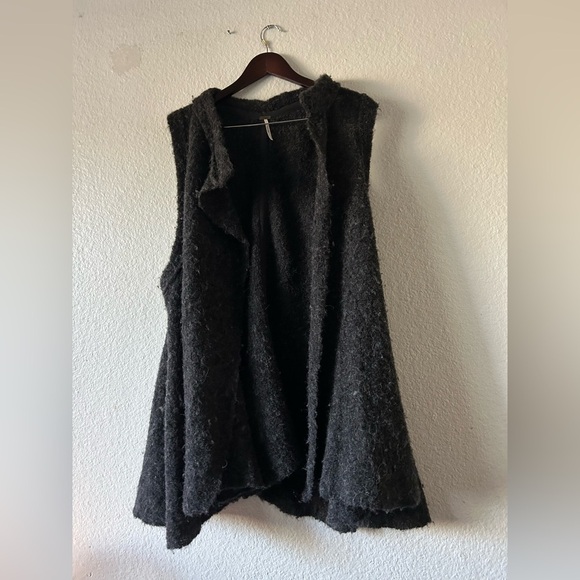 FREE PEOPLE Size S Dark Gray Wrap Winter Knit Sweater Vest Wool Alpaca Cabincore - Picture 11 of 13